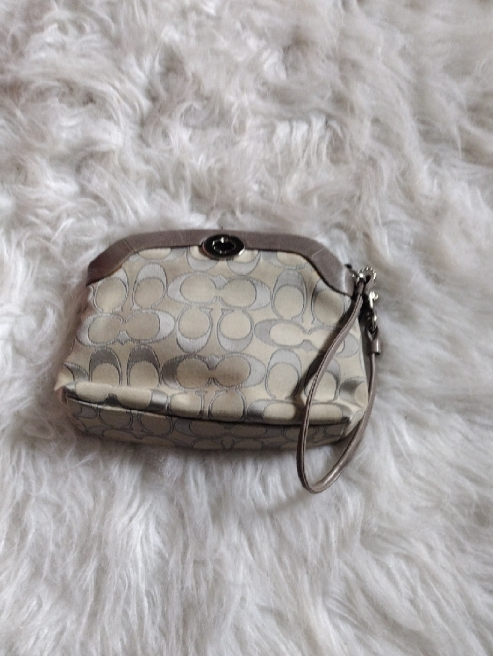 Coach Signature Canvas Wristlet in Taupe and Silver Metallic Trim - Picture 3 of 11